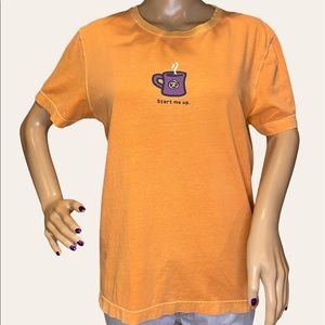 Life is Good "Start Me Up" Hot Coffee in a Cup Tee Shirt T-Shirt Top Size Medium